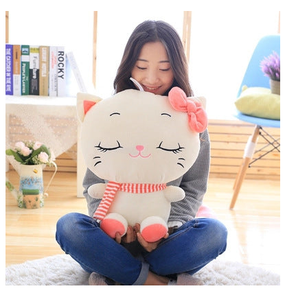 Cute Large Cat Plush Toy Set with Pink-Purple Scarf & Bow