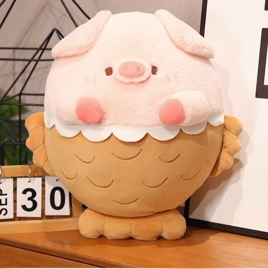 Cute Piggy Plushie in a Fish-Shaped Cupcake Design