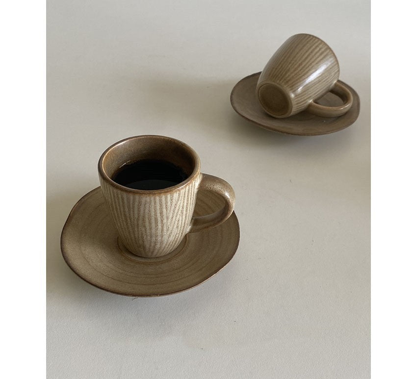 Vintage Porcelain Espresso Cups with Earthy Tones and Textured Design