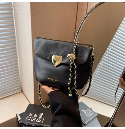 Stylish Chain Shoulder Crossbody Bags for Women with Heart & Ring Accent