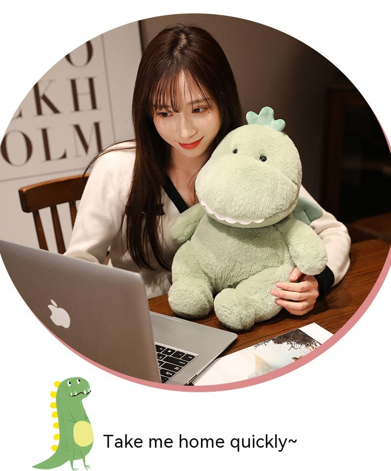 Cute Green Dinosaur Plush Toys Set with Wings & Crown Design