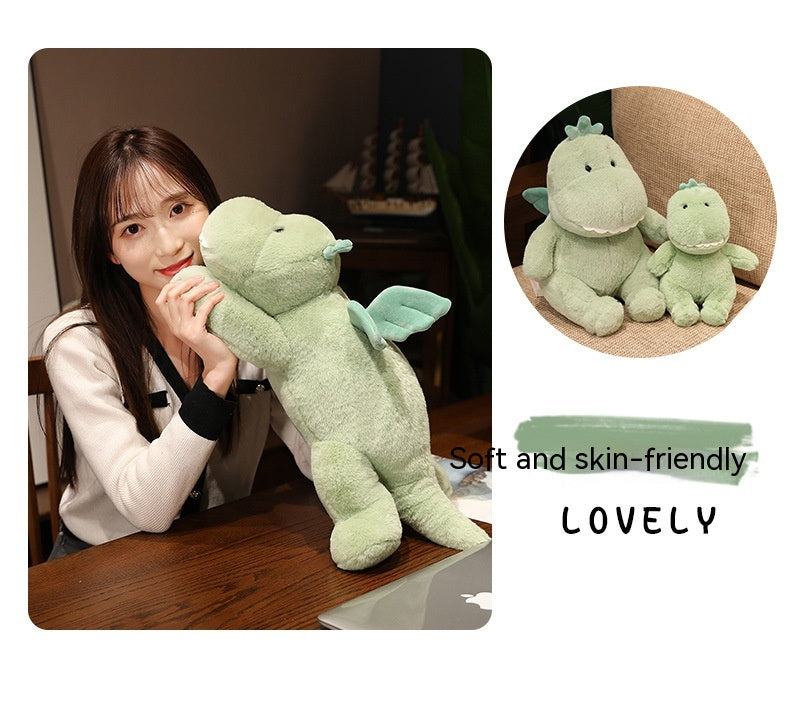 Cute Green Dinosaur Plush Toys Set with Wings & Crown Design