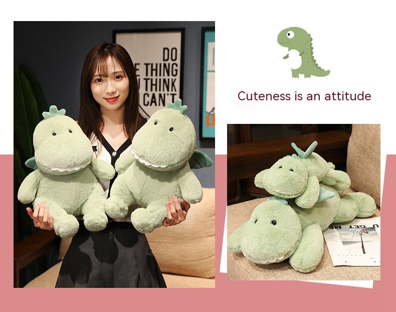 Cute Green Dinosaur Plush Toys Set with Wings & Crown Design