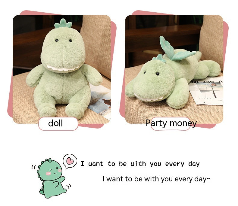 Cute Green Dinosaur Plush Toys Set with Wings & Crown Design