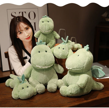 Cute Green Dinosaur Plush Toys Set with Wings & Crown Design