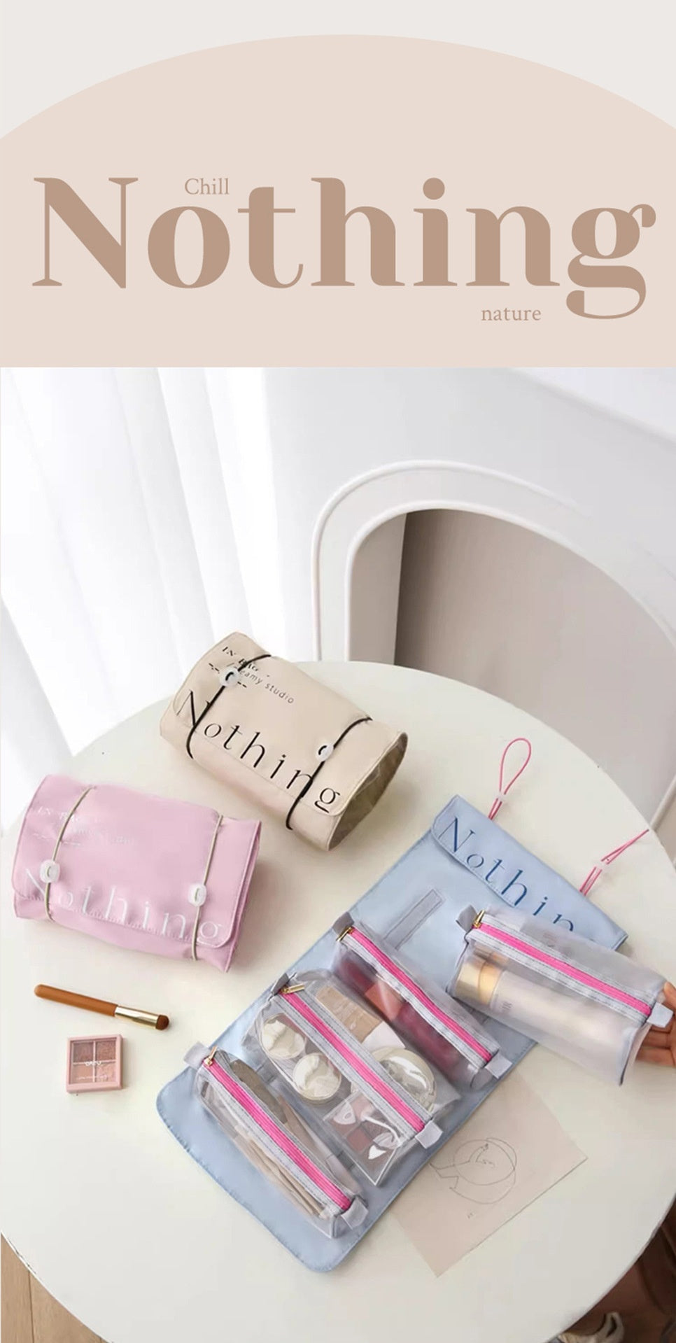 Portable Folding Travel Cosmetic Bag with Multi-Pocket Washbag Design