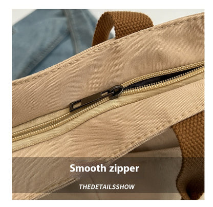 Crossbody Tote Bag Styled in Black, White & Khaki | Women's Nylon Tote Bag