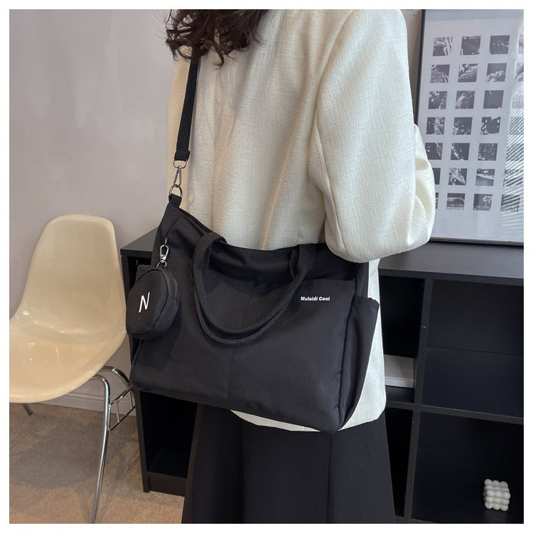 Crossbody Tote Bag Styled in Black, White & Khaki | Women's Nylon Tote Bag