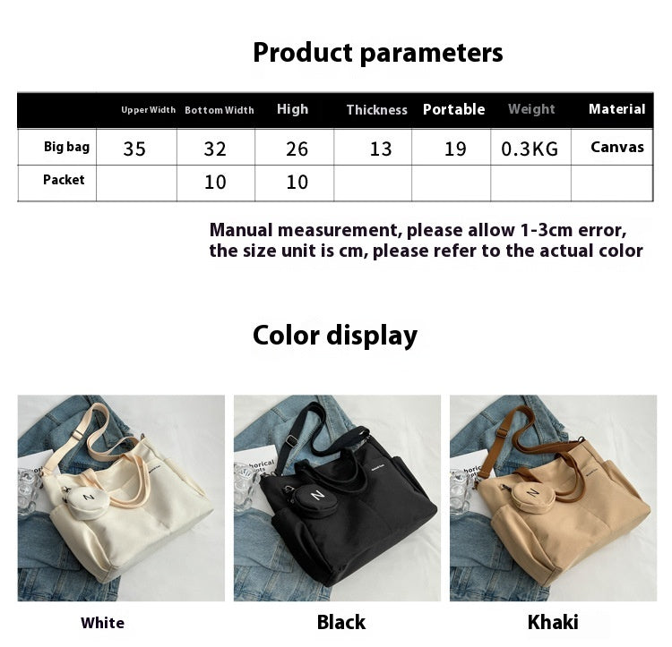 Crossbody Tote Bag Styled in Black, White & Khaki | Women's Nylon Tote Bag