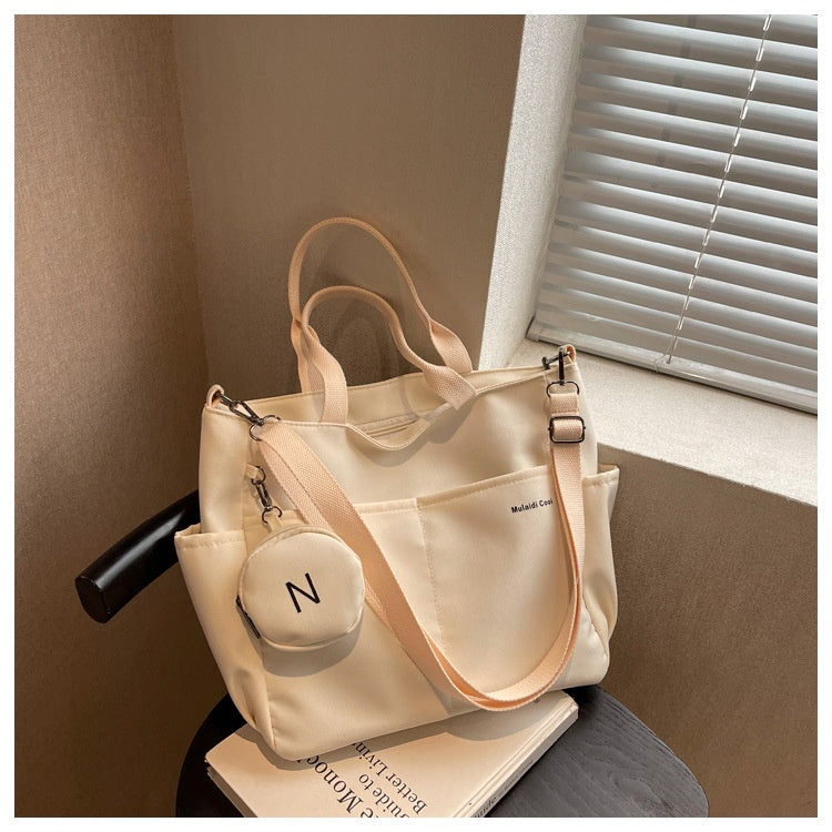 Crossbody Tote Bag Styled in Black, White & Khaki | Women's Nylon Tote Bag