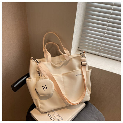 Crossbody Tote Bag Styled in Black, White & Khaki | Women's Nylon Tote Bag