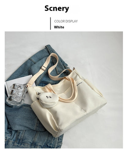 Crossbody Tote Bag Styled in Black, White & Khaki | Women's Nylon Tote Bag