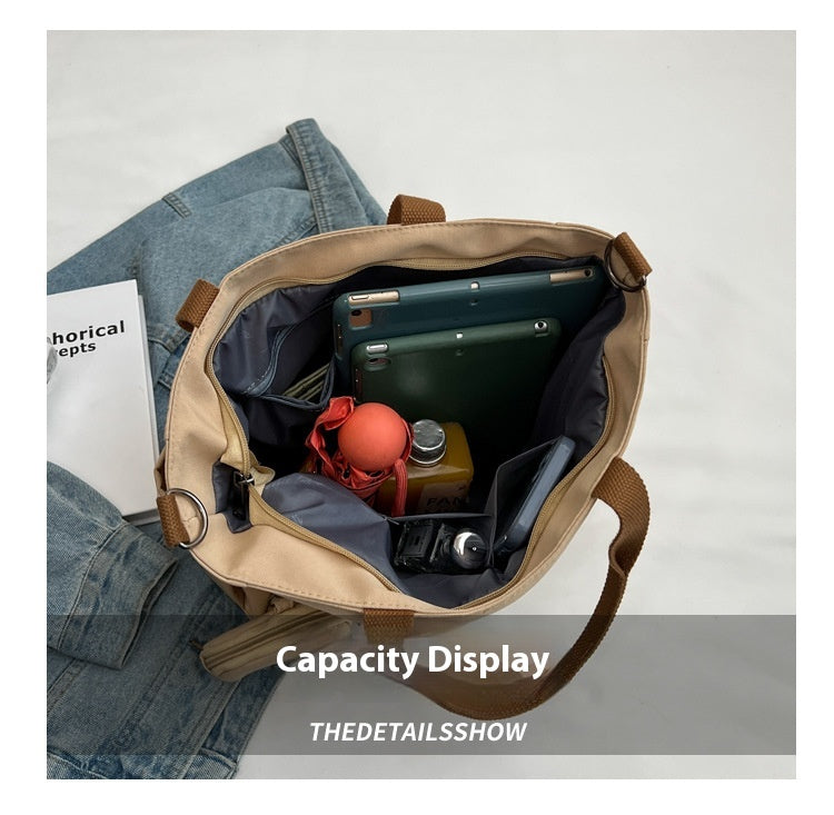 Crossbody Tote Bag Styled in Black, White & Khaki | Women's Nylon Tote Bag