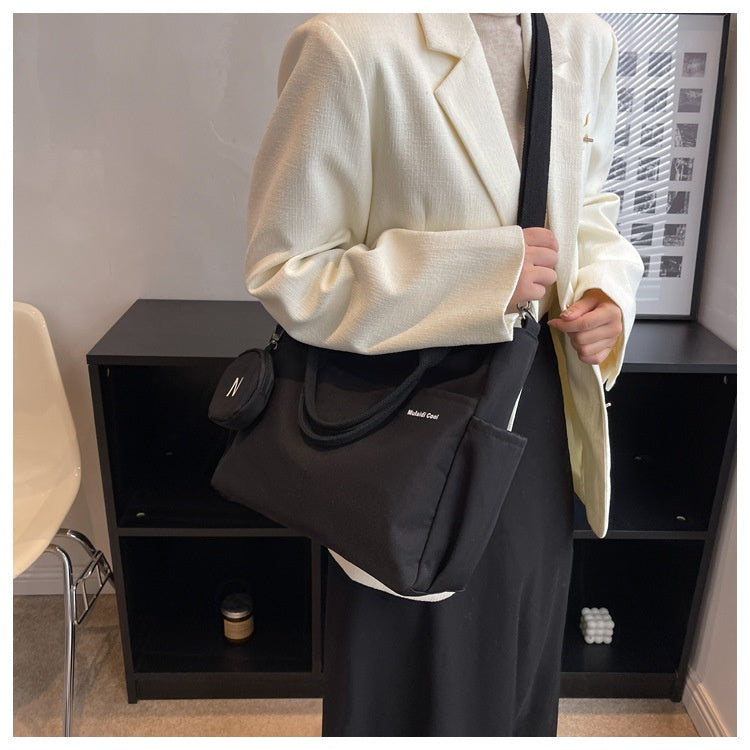 Crossbody Tote Bag Styled in Black, White & Khaki | Women's Nylon Tote Bag