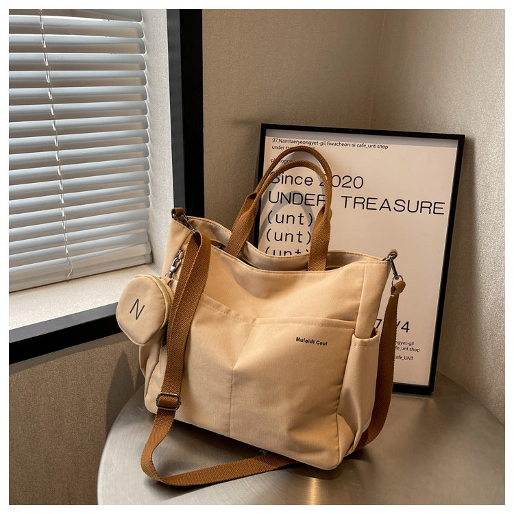 Crossbody Tote Bag Styled in Black, White & Khaki | Women's Nylon Tote Bag