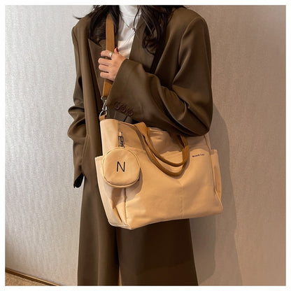 Crossbody Tote Bag Styled in Black, White & Khaki | Women's Nylon Tote Bag