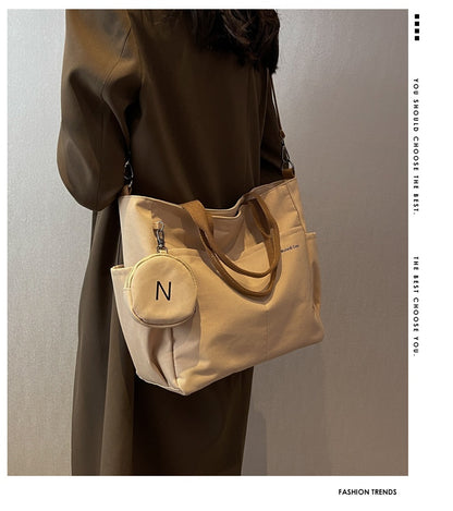 Crossbody Tote Bag Styled in Black, White & Khaki | Women's Nylon Tote Bag