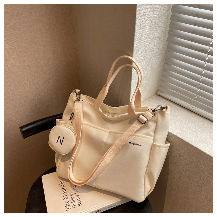 Crossbody Tote Bag Styled in Black, White & Khaki | Women's Nylon Tote Bag