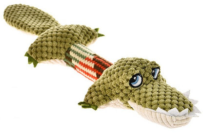 Chewable Squeaky Crocodile Plush Toy with Textured Body for Dogs