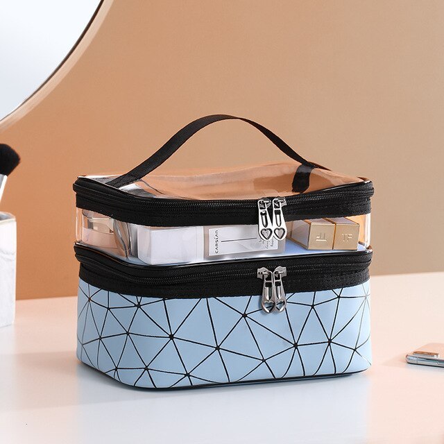 Geometric Waterproof Large Travel Makeup Bag with Clear Top