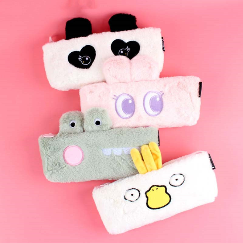 Cute Plush Animal Zipper Pencil Cases in Bunny, Croc, Duck, and Panda Variants