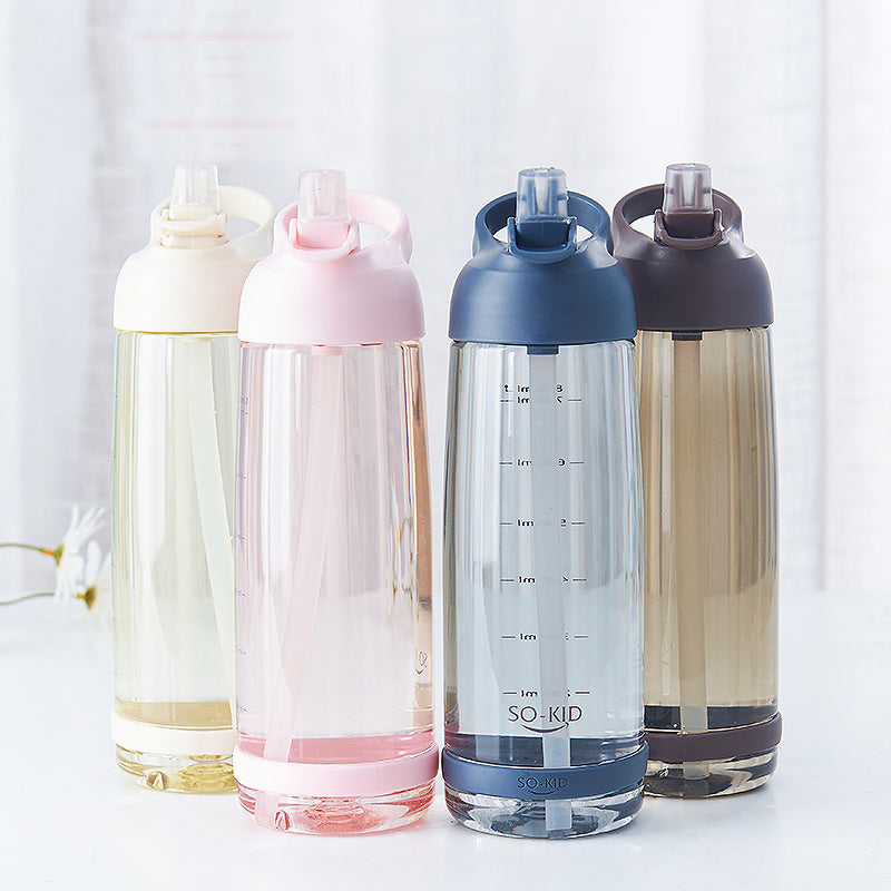 Bright Transparent Large Water Bottle with Straw & Handle – 4 Color Variants