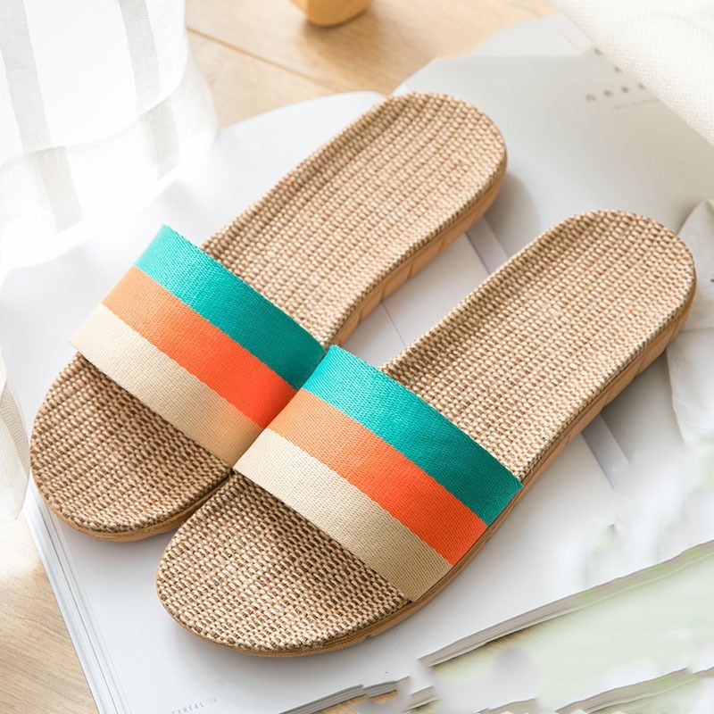 Colorful Linen Open-Toe Summer Slippers for Women – Indoor & Outdoor