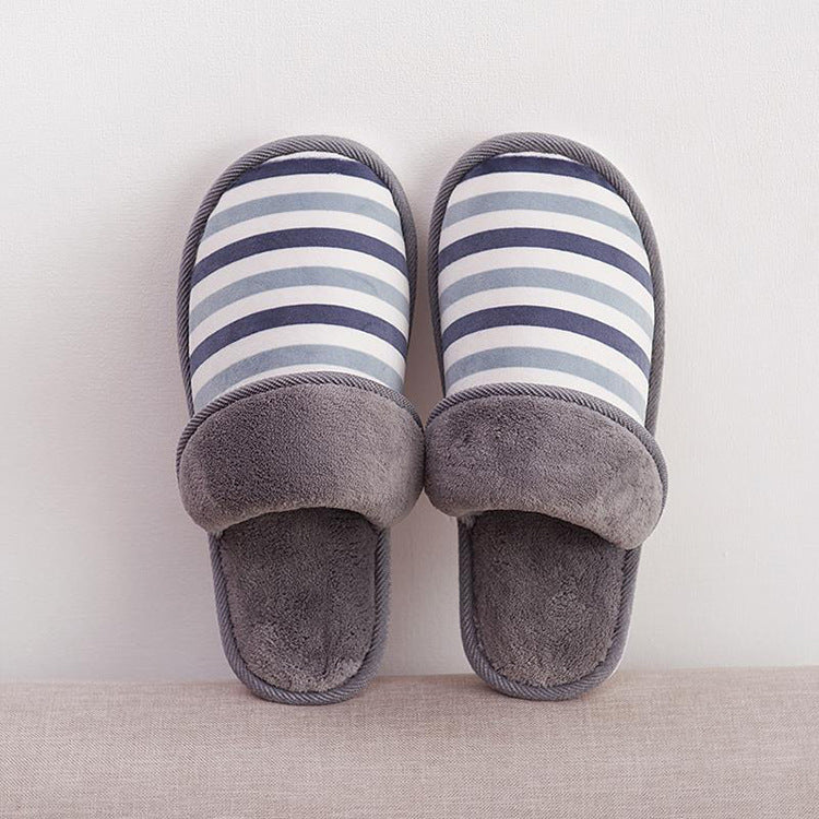 Striped Unisex Warm Closed-Toe Slippers – Cozy Indoor Footwear