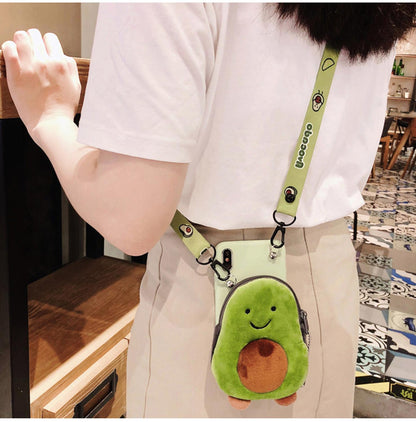 Plush Avocado & Dinosaur Phone Case in Cute 3D Design with Crossbody Strap