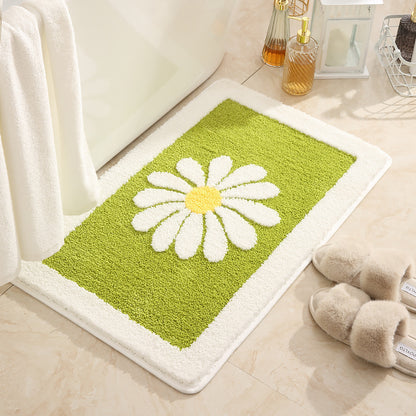 Washable Non-Slip Daisy Doormat in 4 Colors | Absorbent Cute Bathroom Mats