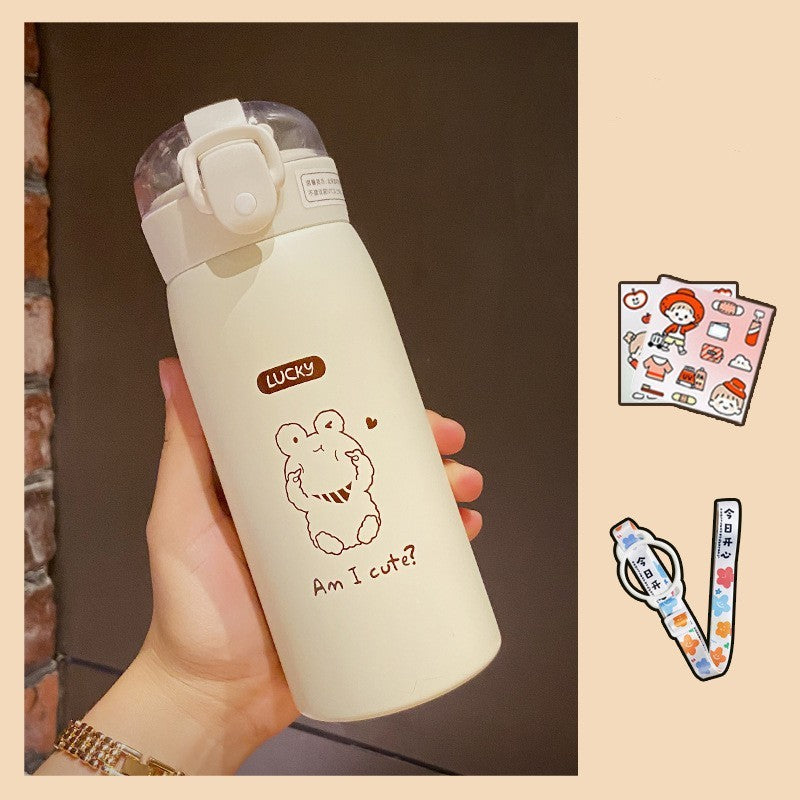 Cute Animal Designs Stainless Steel Insulated Water Bottle with Straw & Sticker