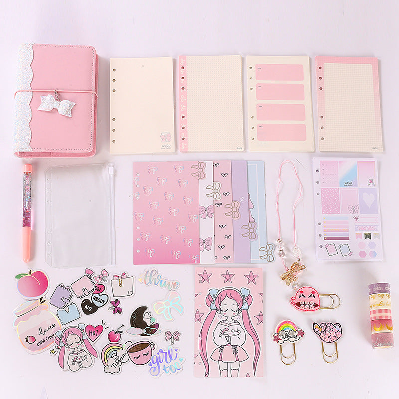 Cute Pink Loose-Leaf Diary for Girls with Stickers & Inserts