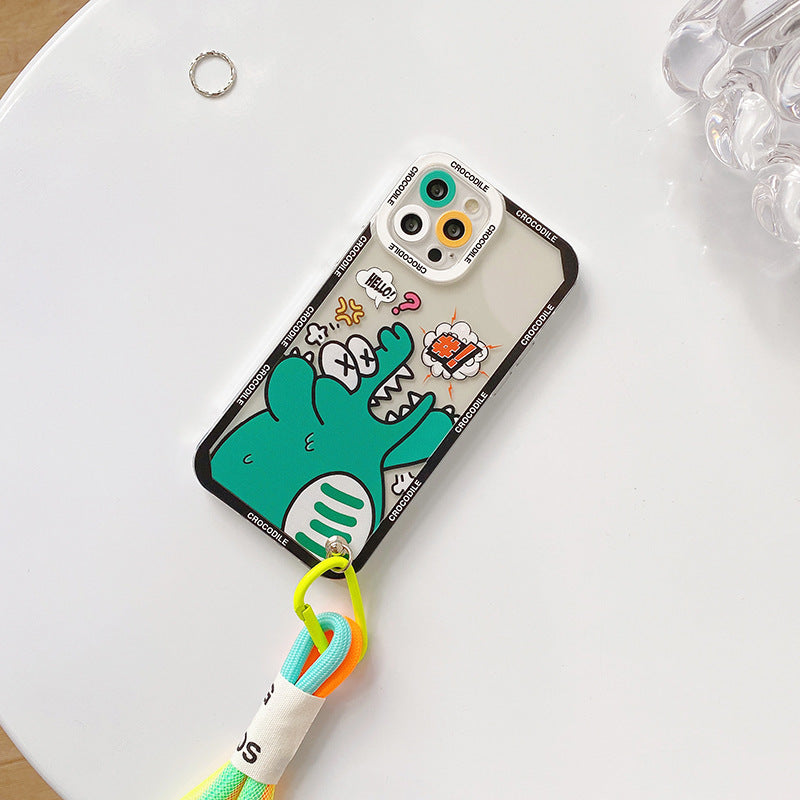 Cute Korean Cartoon TPU Phone Case with Lanyard – Graffiti Monster Design