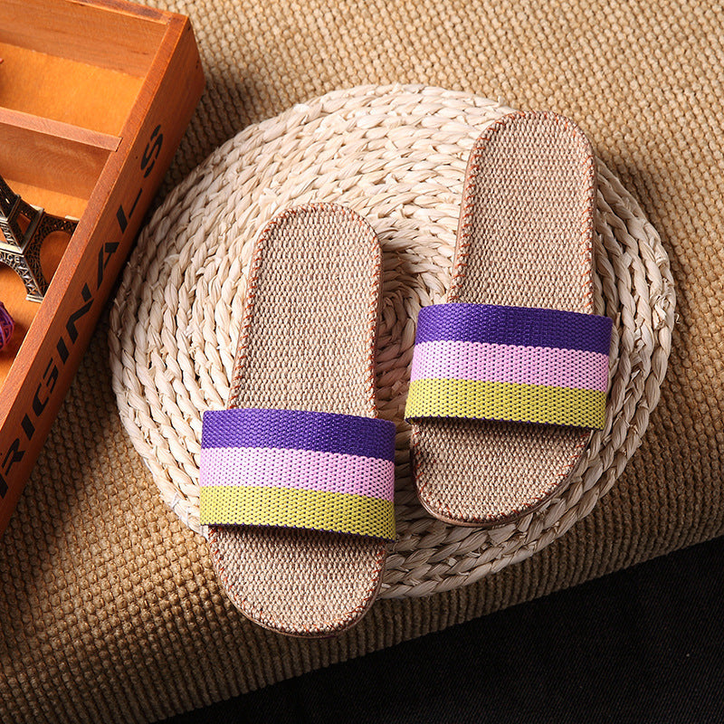 Colorful Linen Open-Toe Summer Slippers for Women – Indoor & Outdoor