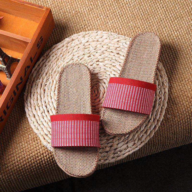 Colorful Linen Open-Toe Summer Slippers for Women – Indoor & Outdoor