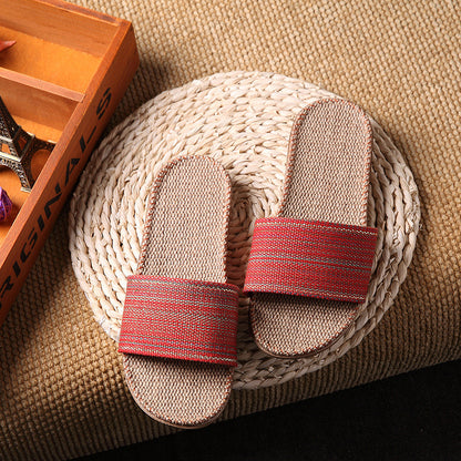 Colorful Linen Open-Toe Summer Slippers for Women – Indoor & Outdoor