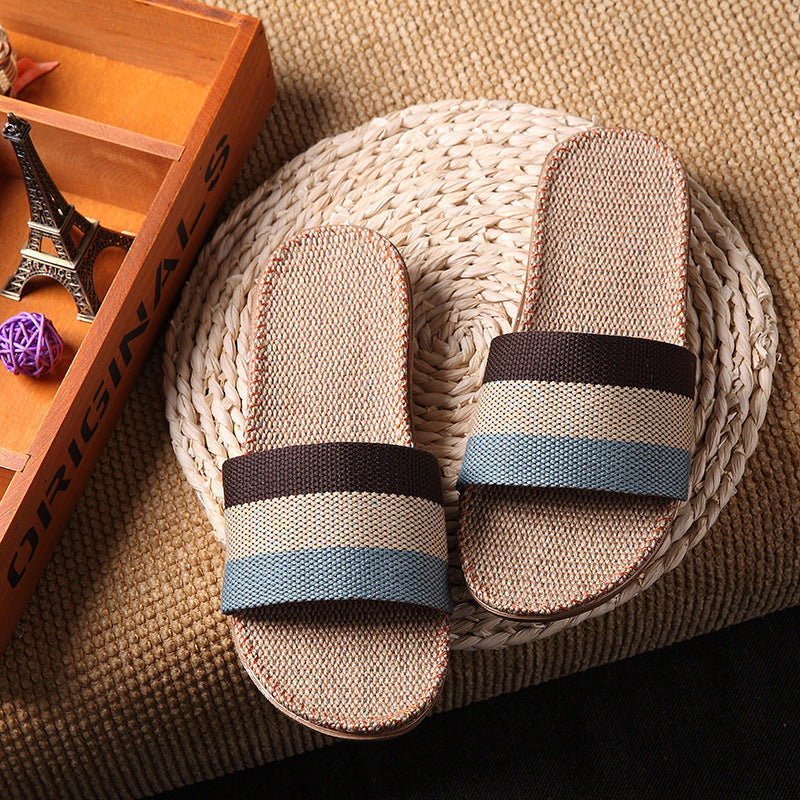 Colorful Linen Open-Toe Summer Slippers for Women – Indoor & Outdoor