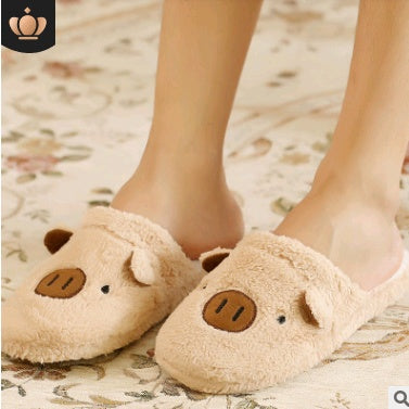 Cute Pig & Bear Plush Closed-Toe Unisex Soft Warm House Slippers