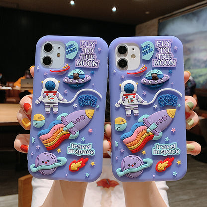 3D Spaceman Silicone Phone Case – Purple Design with Space Theme