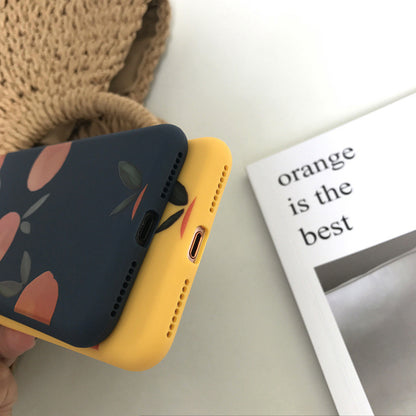 Retro Yellow & Navy Blue Orange Phone Case with Vibrant Fruit Pattern