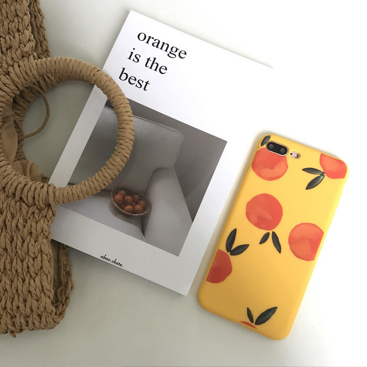 Retro Yellow & Navy Blue Orange Phone Case with Vibrant Fruit Pattern