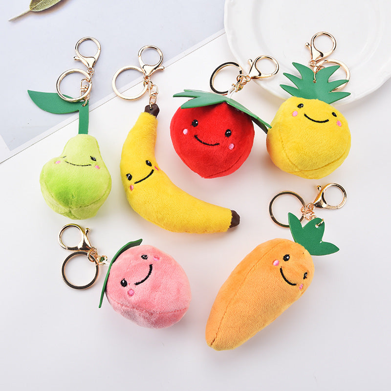Cute Fruit Plush Keychains with Smiling Faces & Bright Colors