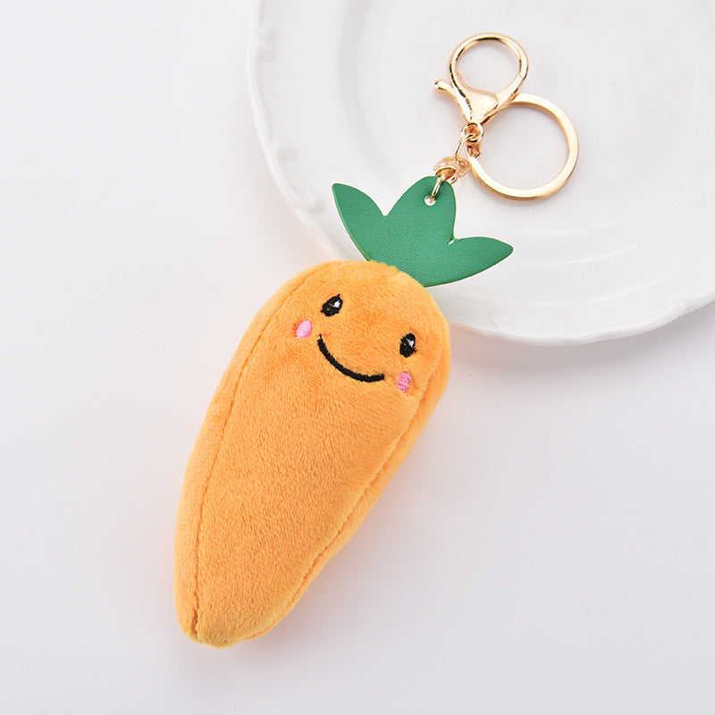Cute Fruit Plush Keychains with Smiling Faces & Bright Colors