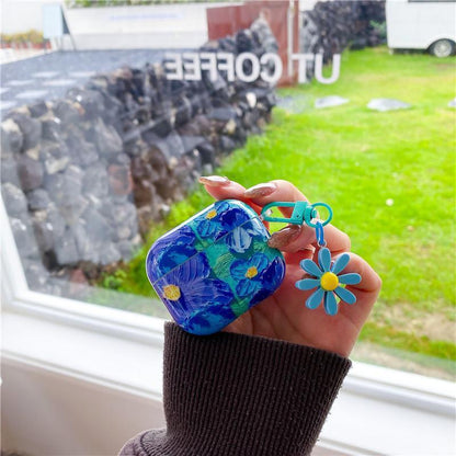 Glossy Oil Painted Floral Airpod Case with Daisy Charm Clip