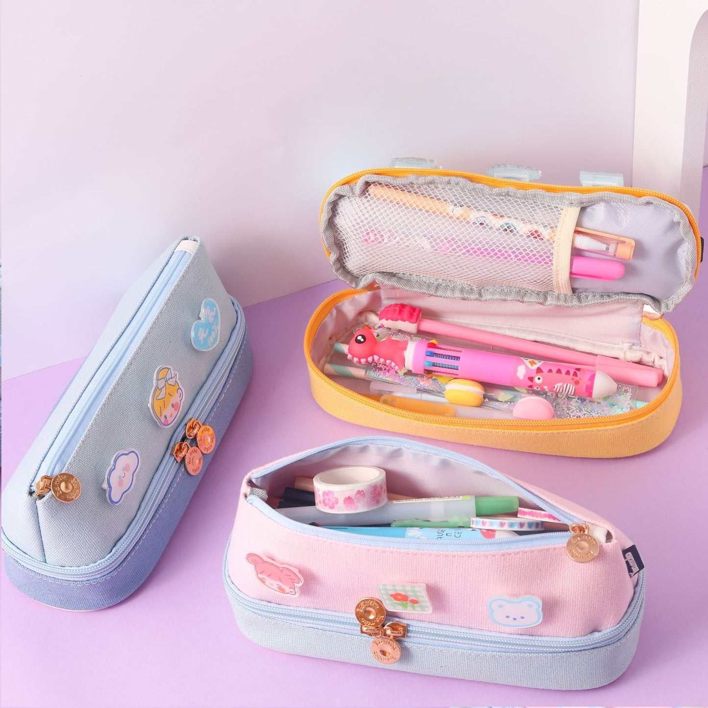 Adorable Korean Canvas Zipper Pencil Case – Pink & Pastel Charm