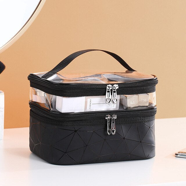 Geometric Waterproof Large Travel Makeup Bag with Clear Top