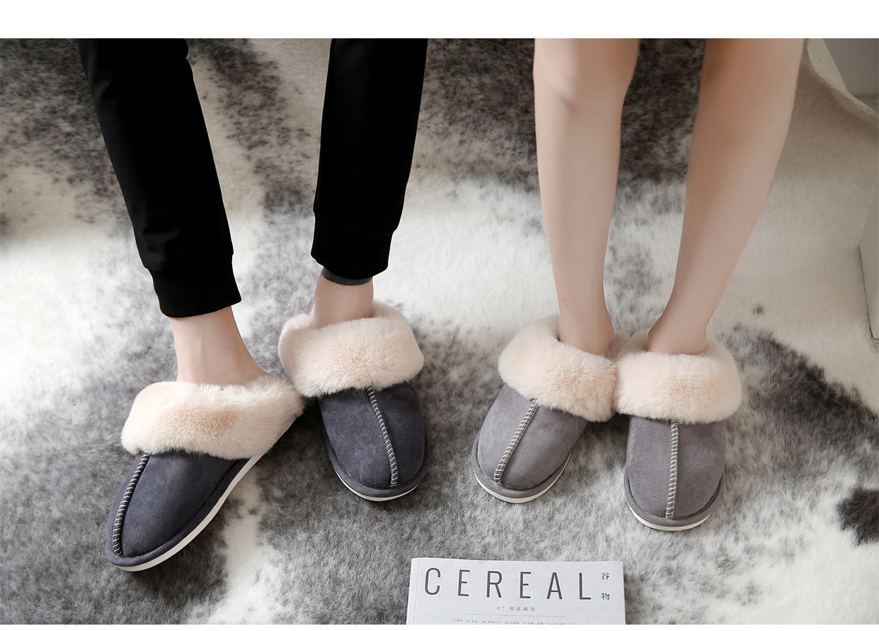 Faux Fur Trimmed Plush Winter Slippers – Unisex, Closed Toe Slippers