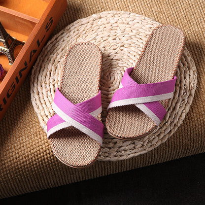 Colorful Linen Open-Toe Summer Slippers for Women – Indoor & Outdoor