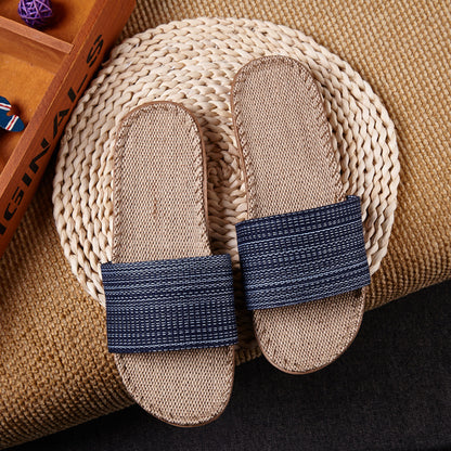 Colorful Linen Open-Toe Summer Slippers for Women – Indoor & Outdoor