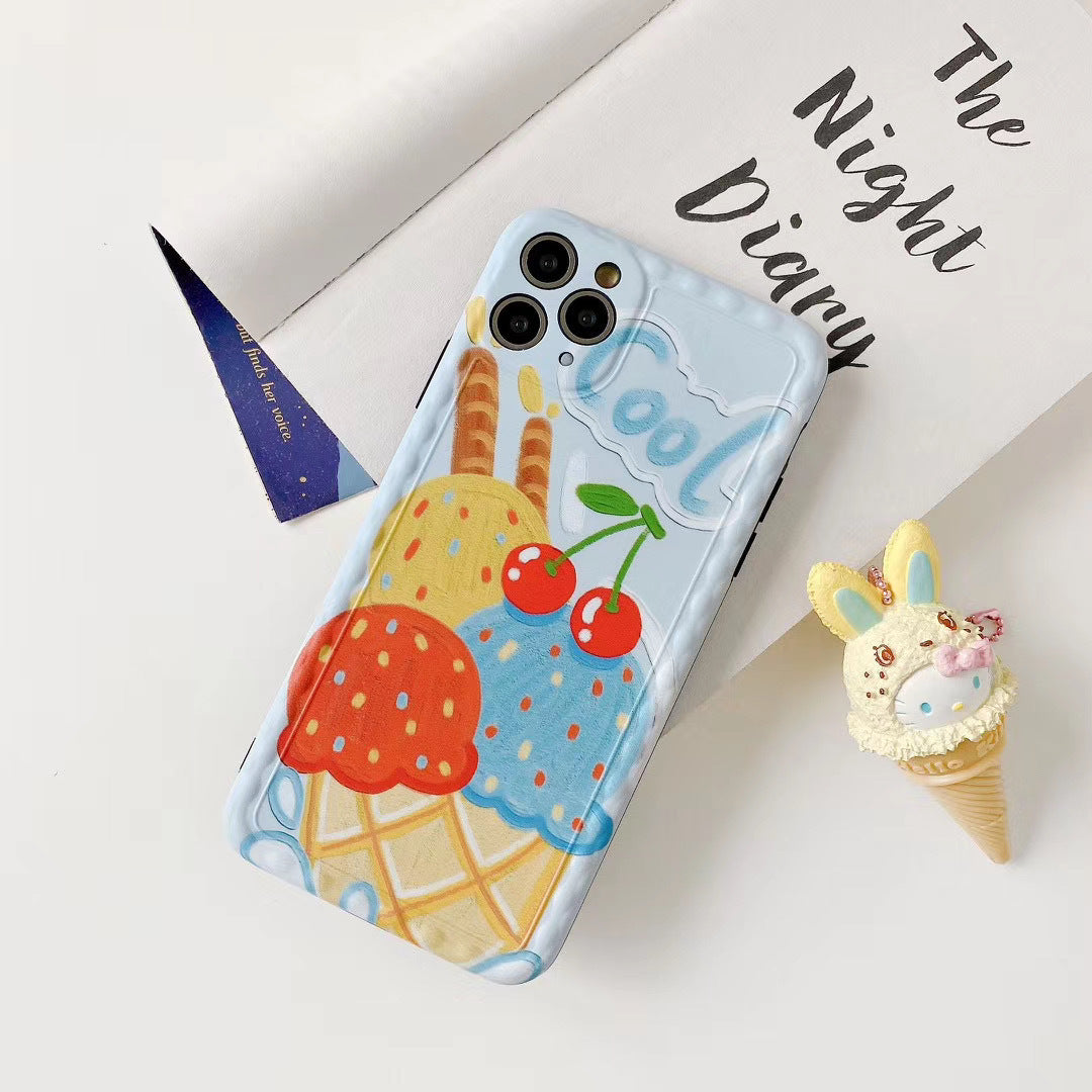 Colorful Ice Cream Phone Case – Cute Dessert Design with Cherry Top